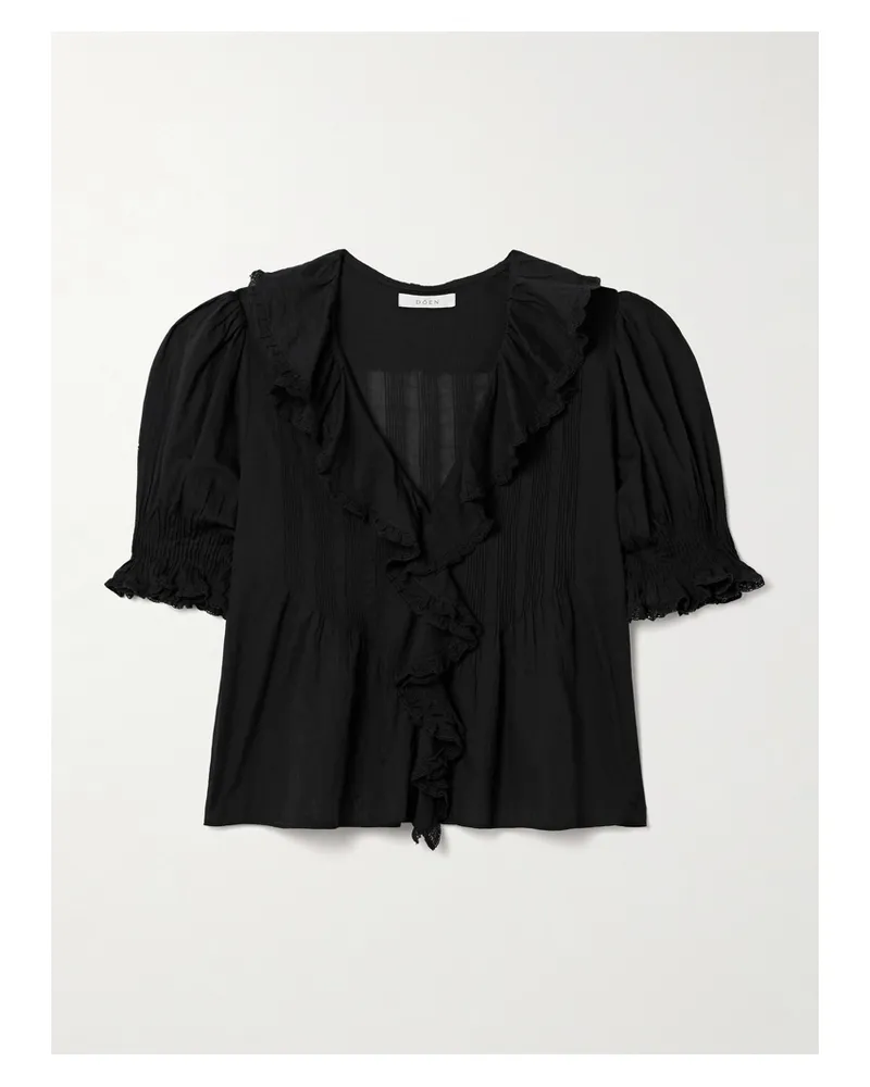 DÔEN Henri Ruffled Pintucked Organic Cotton-voile Top - Black Black