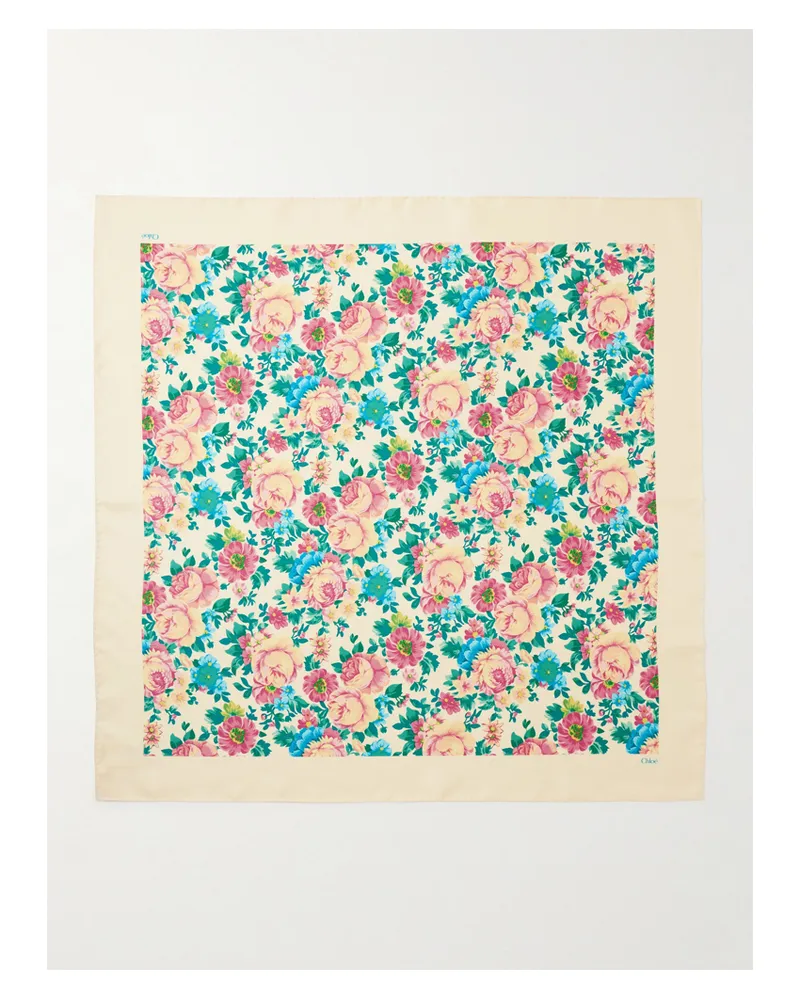 Chloé Floral-print Silk-twill Scarf - Neutrals Neutrals