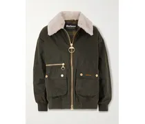 Maxine Faux Shearling-trimmed Waxed-cotton Jacket - Green