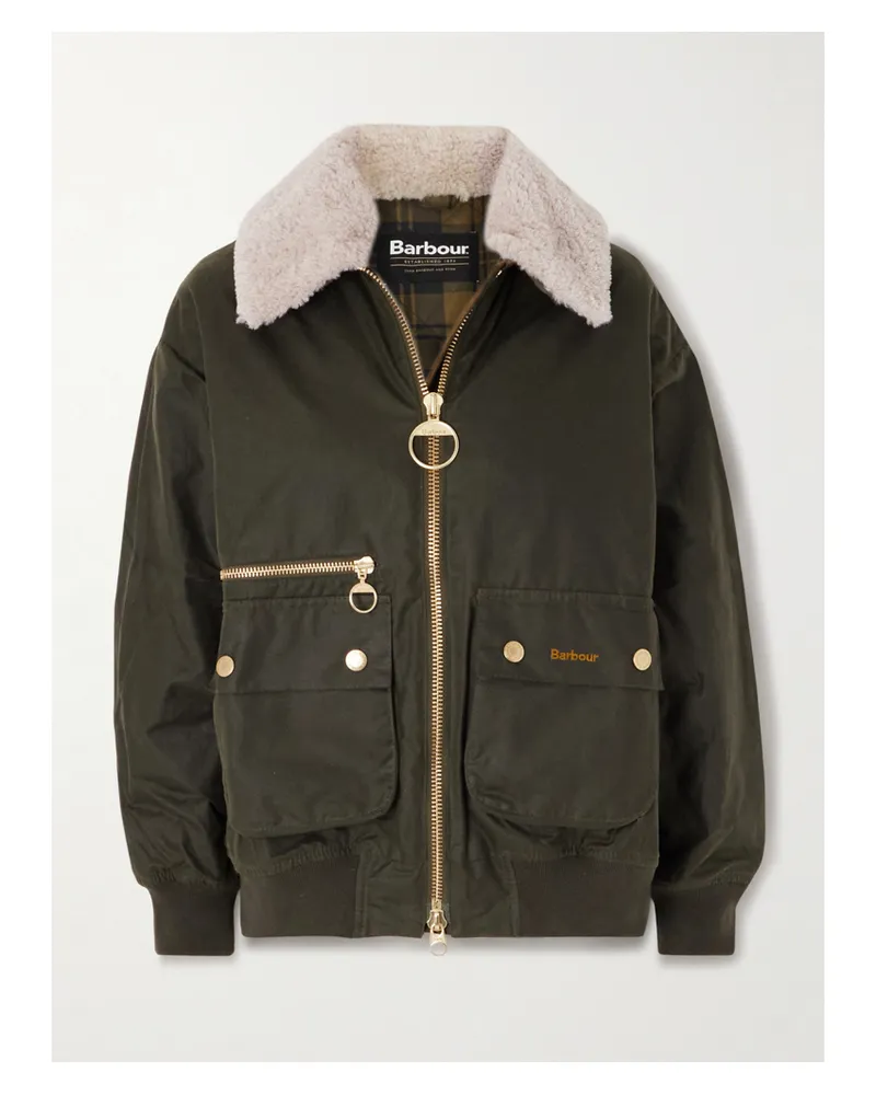 Barbour Maxine Faux Shearling-trimmed Waxed-cotton Jacket - Green Green