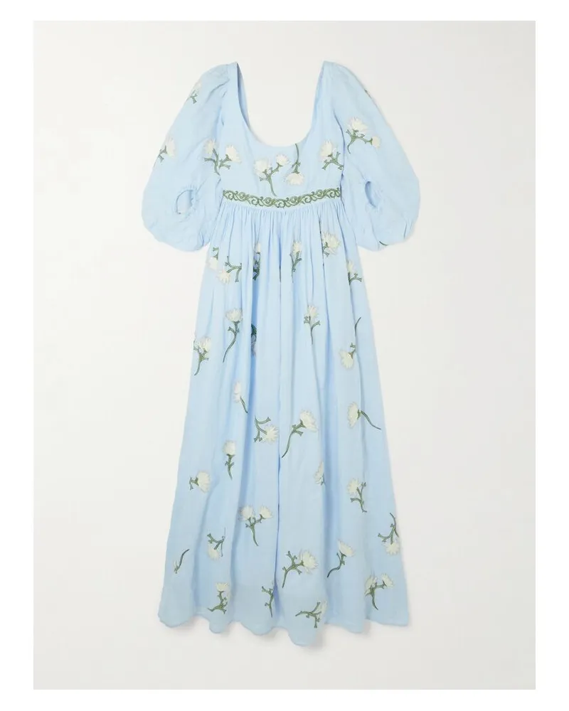 AGUA BENDITA Viviane Soledad Maxikleid Aus Leinen Mit Stickereien - Blau Blau