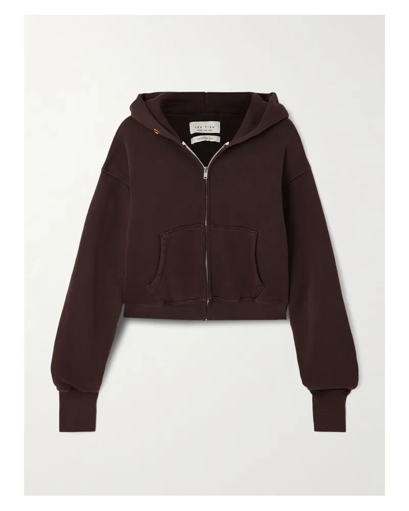 LES TIEN Zendaya Verkürzte Kapuzenjacke Aus Baumwoll-jersey - Braun Braun