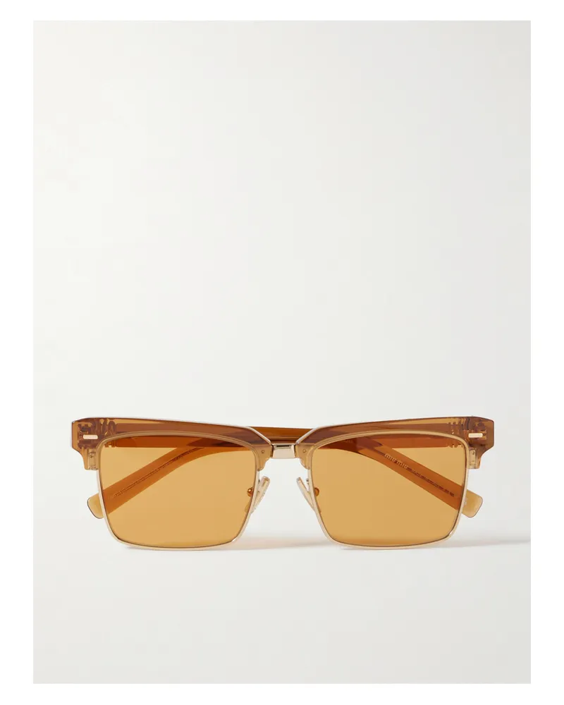 Miu Miu Square-frame Acetate And Gold-tone Sunglasses - Brown Brown