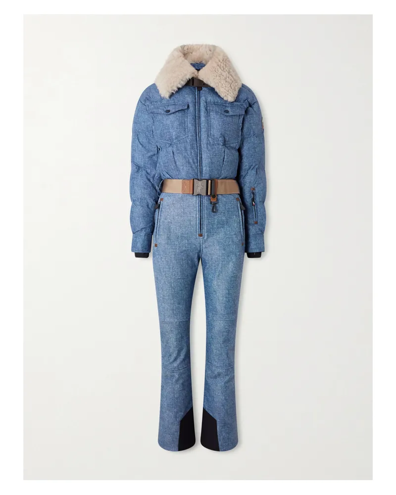 Moncler Skianzug Mit Daunenfüllung, Shearling-besatz Und Gürtel - Blau Blau