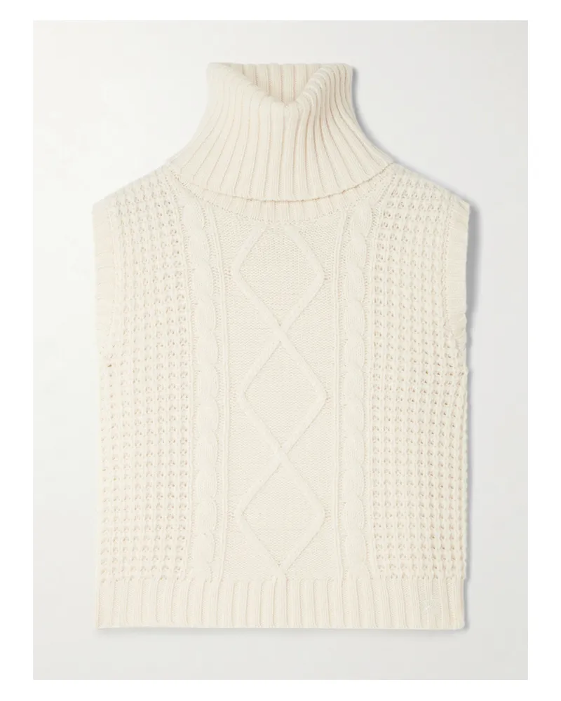 Perfect Moment Crystal Verkürztes Rollkragenoberteil Aus Merinowolle In Zopfstrick - Creme Creme