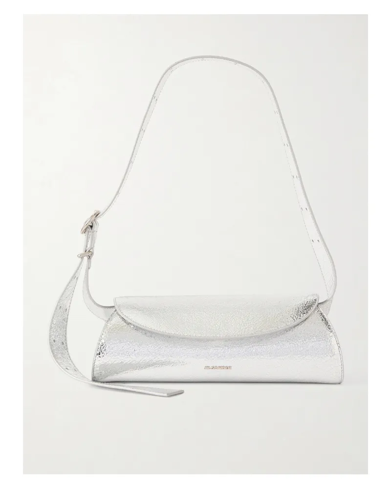 Jil Sander Crinkled Metallic Leather Shoulder Bag - Silver Silver