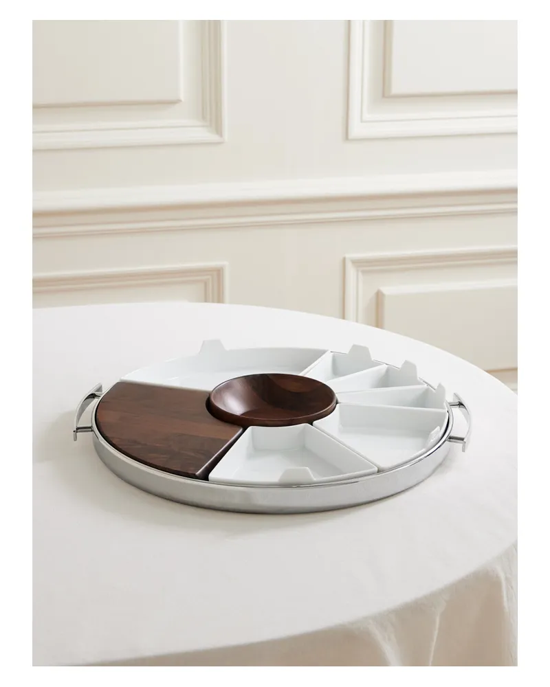 Christofle Mood Set Aus Servierschalen Aus Walnussholz, Porzellan Und Edelstahl - Silber Silber