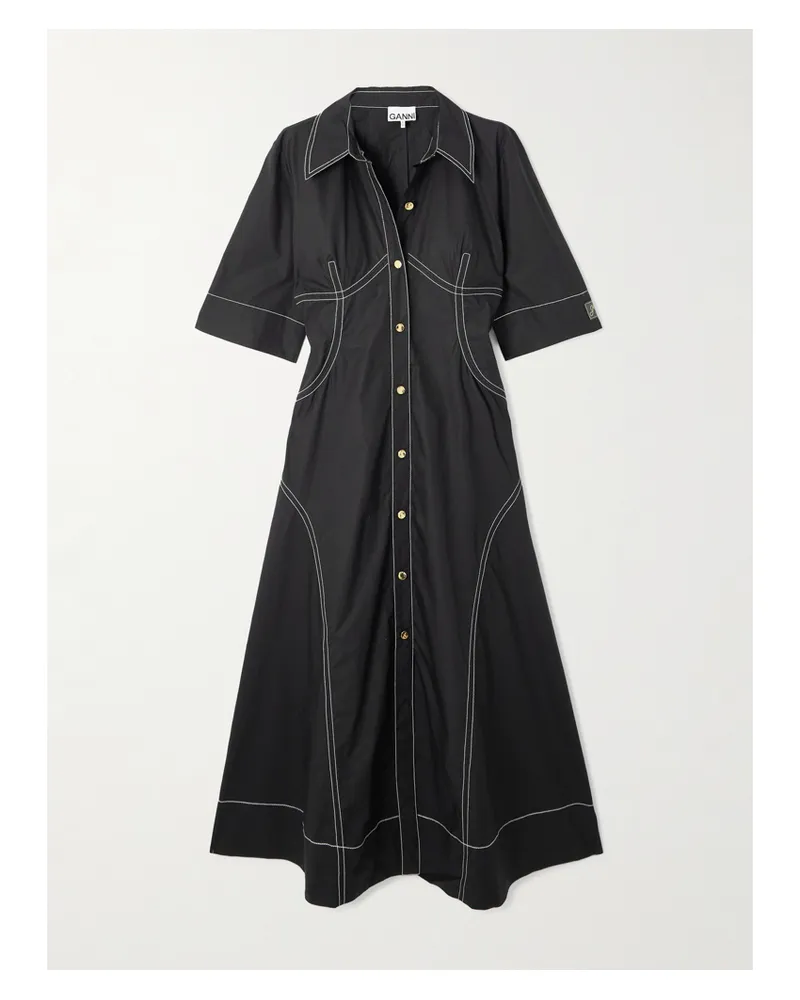 Ganni Midi-hemdblusenkleid Aus Biobaumwollpopeline - Schwarz Schwarz