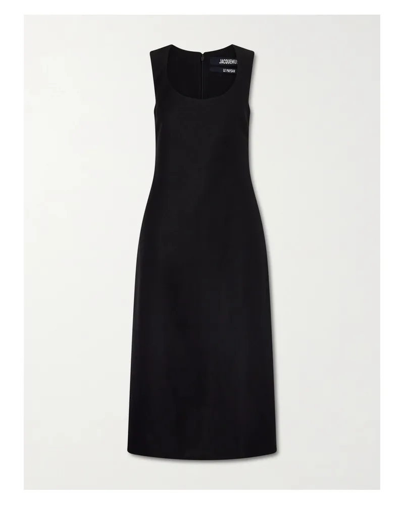 Jacquemus Tablier Linen-blend Midi Dress - Black Black