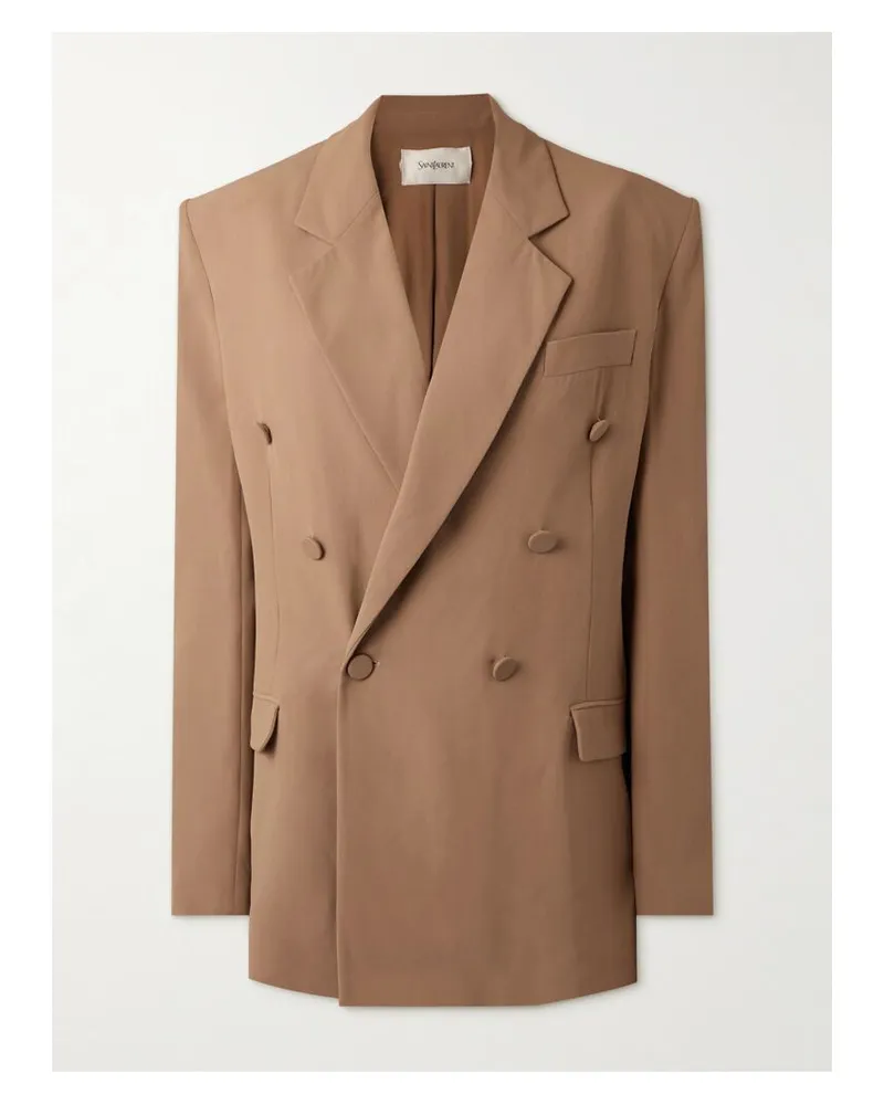 Saint Laurent Doppelreihiger Blazer Aus Seiden-crêpe - Braun Braun
