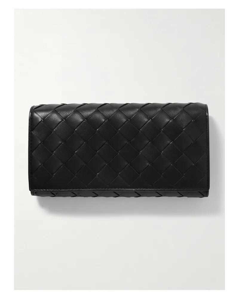 Bottega Veneta Intrecciato Woven Leather Wallet - Black Black