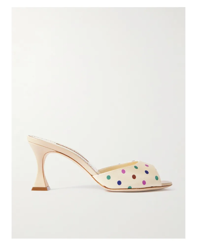 Manolo Blahnik Jadaron 70 Polka-dot Silk-satin Mules - Cream Cream