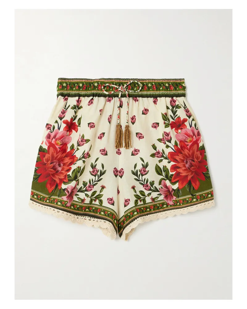 FARM Rio Wonder Rio Shorts Aus Einer Bedruckten Leinenmischung Mit Häkelbesätzen - Creme Creme