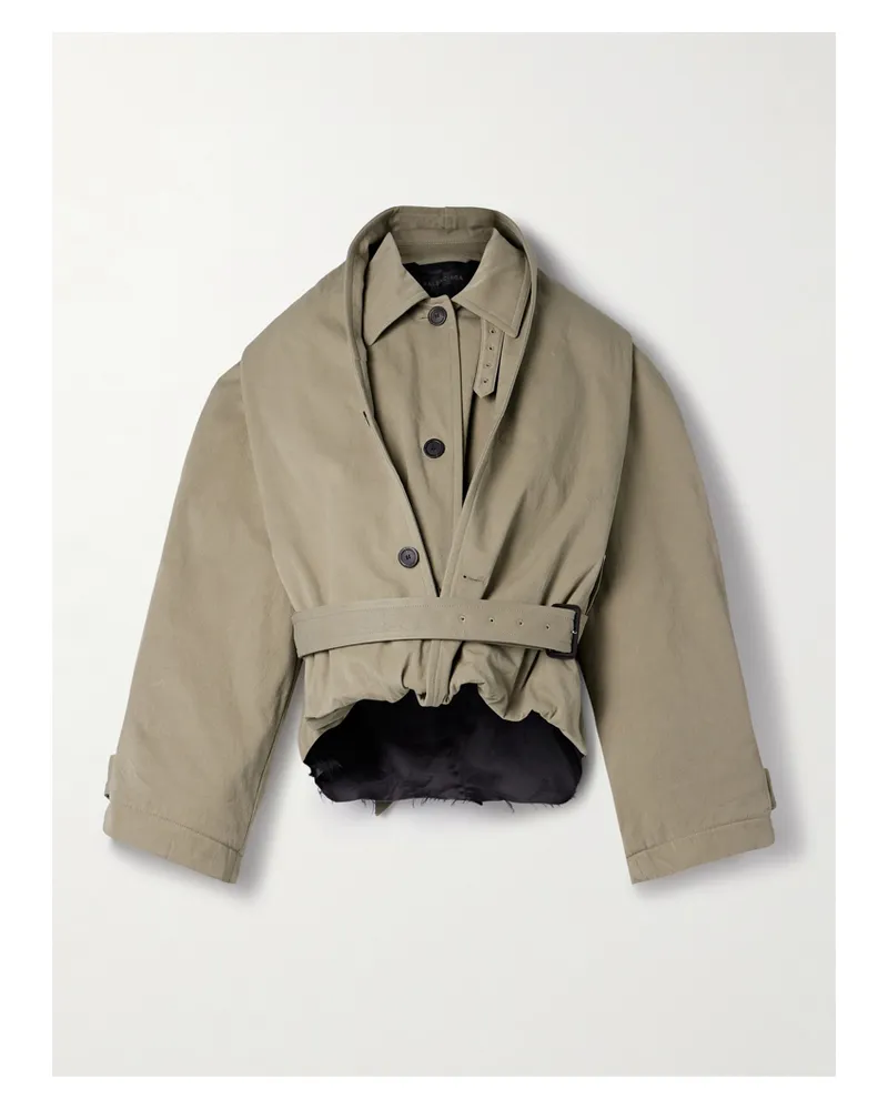Balenciaga Oversized Cropped Cotton-gabardine Trench Coat - Green Green