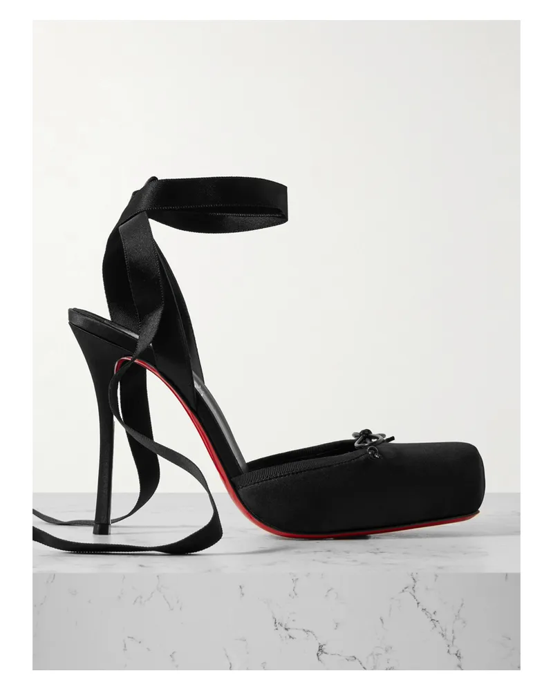 Christian Louboutin Cassia 100 Pumps Aus Glänzendem Crêpe Mit Ripsband Und Schleife - Schwarz Schwarz