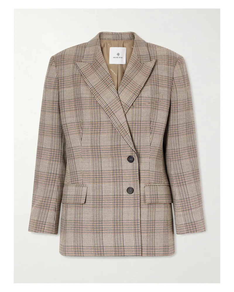 Anine Bing Aretha Checked Wool Blazer - Brown Brown