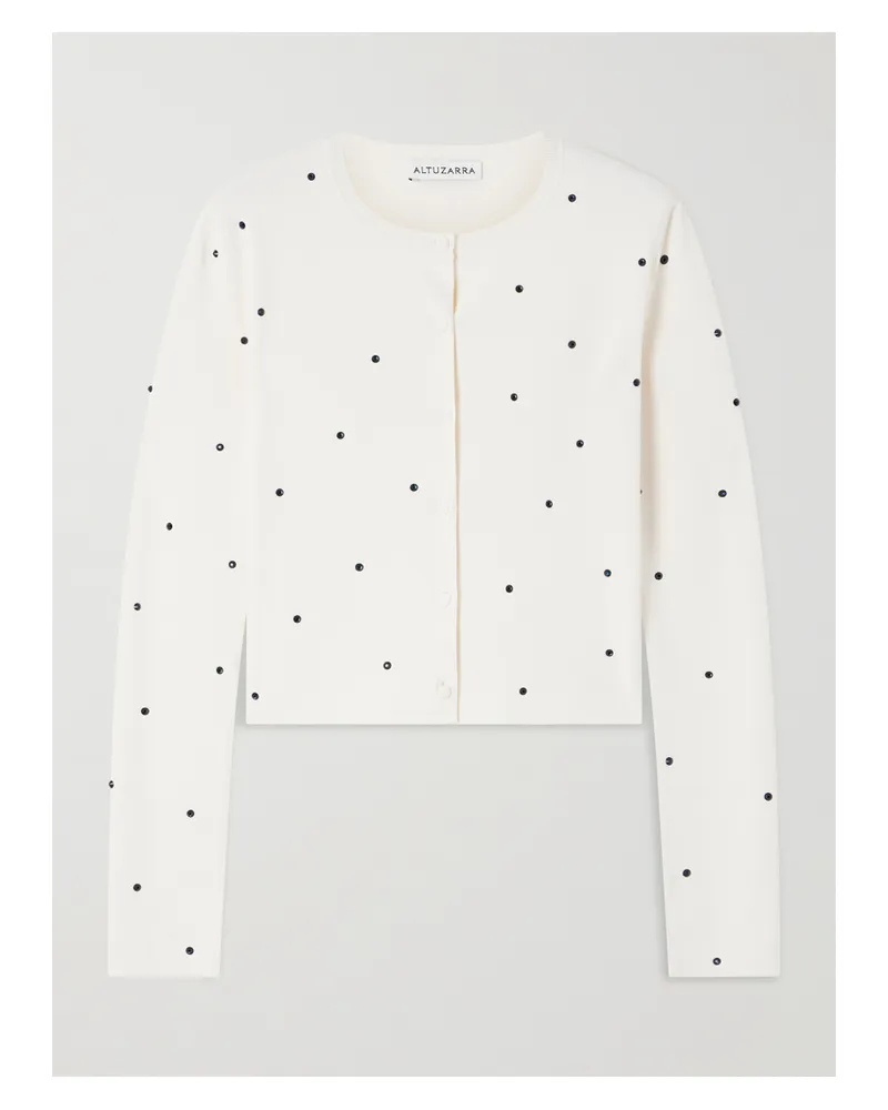Altuzarra Dorrie Cropped Crystal-embellished Knitted Cardigan - Ivory Ivory