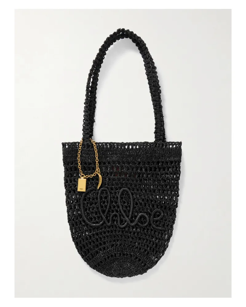 Chloé Summer Banana Tote Aus Raffiabast Mit Stickerei Und Verzierungen - Schwarz Schwarz