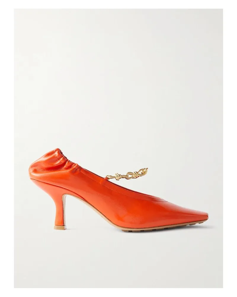 Bottega Veneta Melbourne Pumps Aus Glanzleder In Knitteroptik Mit Verzierung - Orange Orange