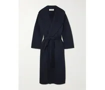 Double-breasted Scarf-detailed Layered Wool And Cashmere-blend Coat - Blue