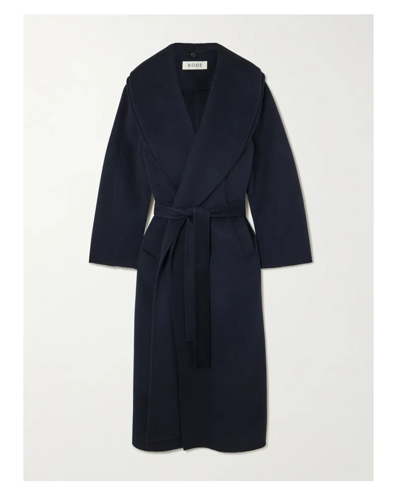 Róhe Double-breasted Scarf-detailed Layered Wool And Cashmere-blend Coat - Blue Blue