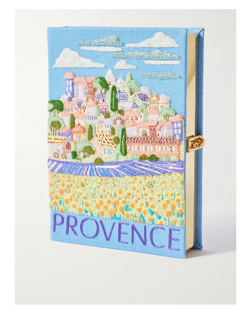 Olympia Le-Tan Provence Embroidered Appliquéd Canvas Clutch - Blue Blue