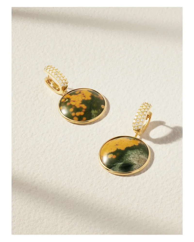 Marla Aaron Mini Disc + Stoned Base Creolen Aus 18 Karat Gold Mit Jaspissen Und Diamanten Gold