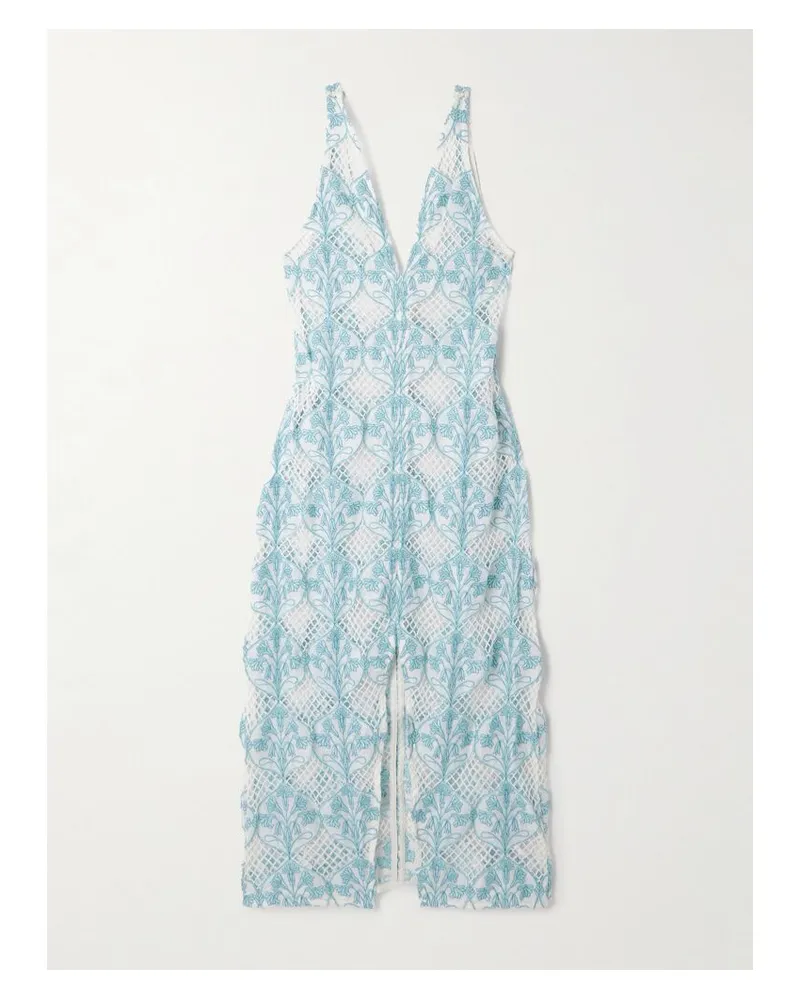 AGUA BENDITA Suspiro Midikleid Aus Lochstrick Mit Stickereien - Blau Blau
