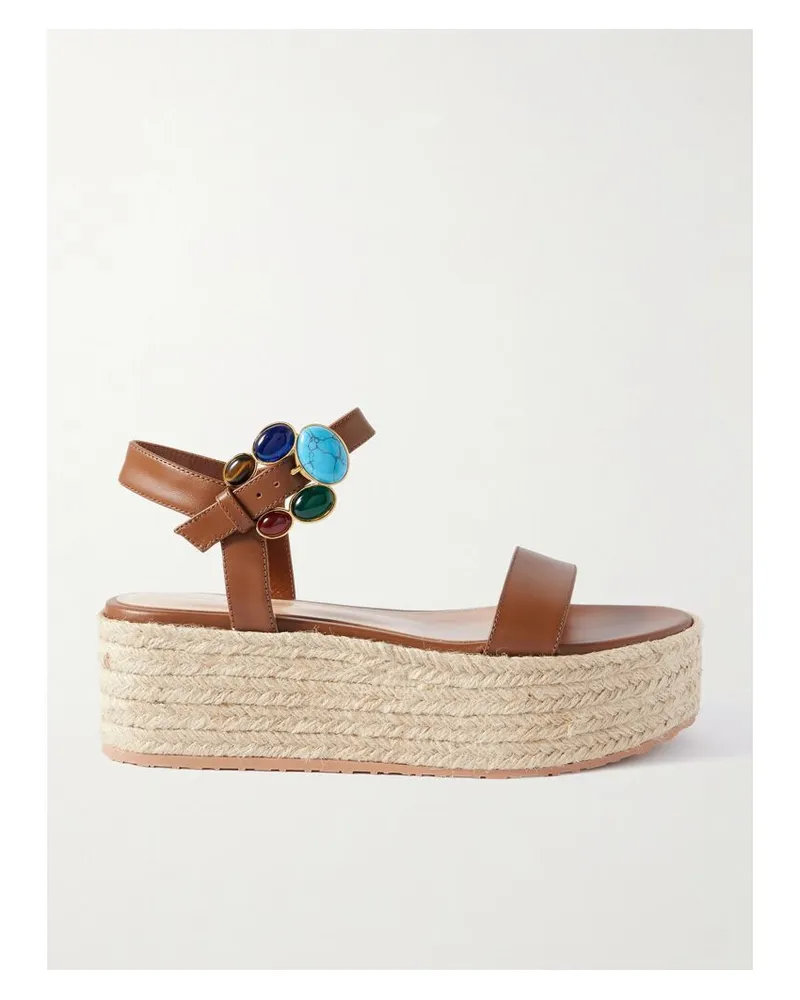 Gianvito Rossi 40 Espadrille-sandalen Aus Leder Mit Verzierungen Und Plateau - Braun Braun