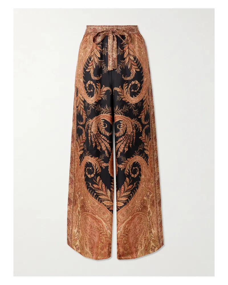 Zimmermann Hypnotic Hose Mit Weitem Bein Aus Seide Mit Paisley-print - Schwarz Schwarz