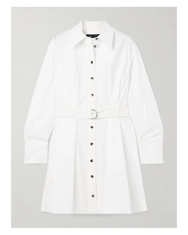 Proenza Schouler Viola Mini-hemdblusenkleid Aus Popeline Aus Einer Baumwollmischung Mit Gürtel Und Falten - Weiß Weiß