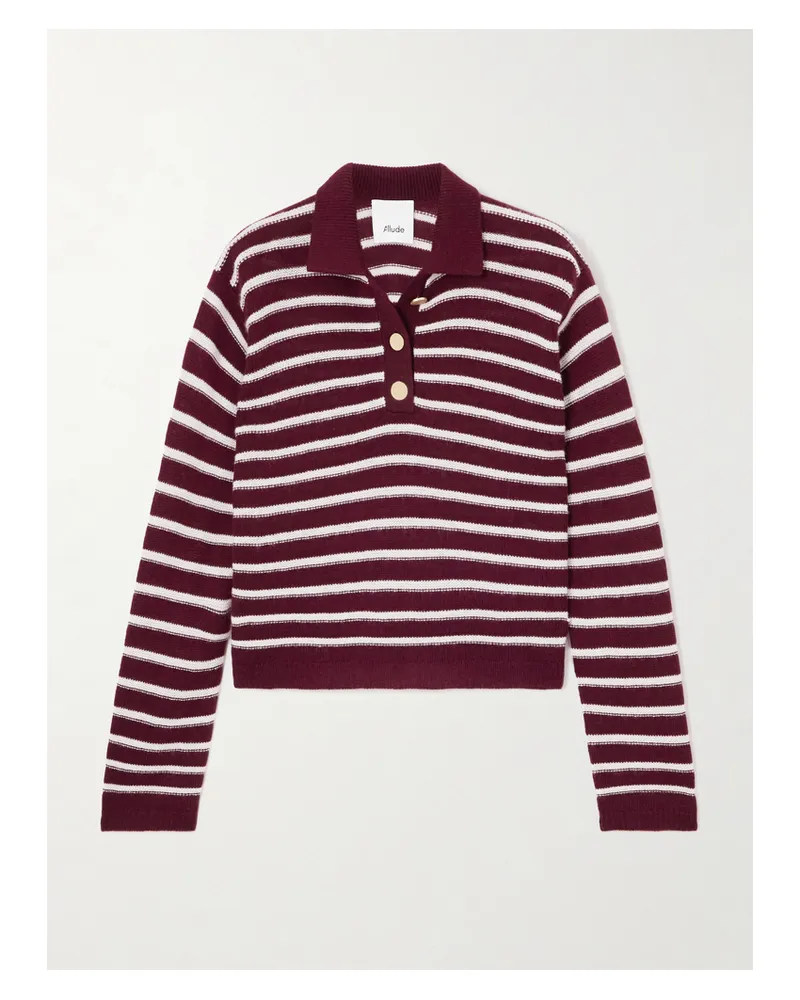 ALLUDE Pullover Aus Einer Gestreiften Woll-kaschmirmischung Mit Polokragen - Rot Rot