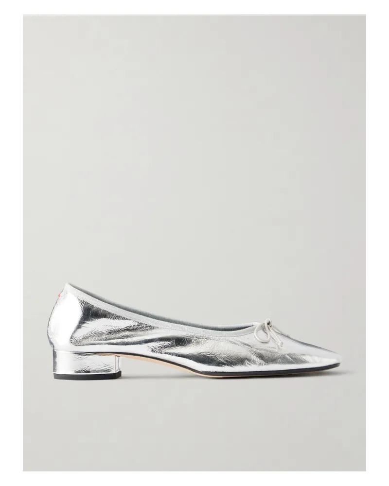 aeyde Onda Bow-detailed Crinkled Metallic Leather Pumps - Silver Silver