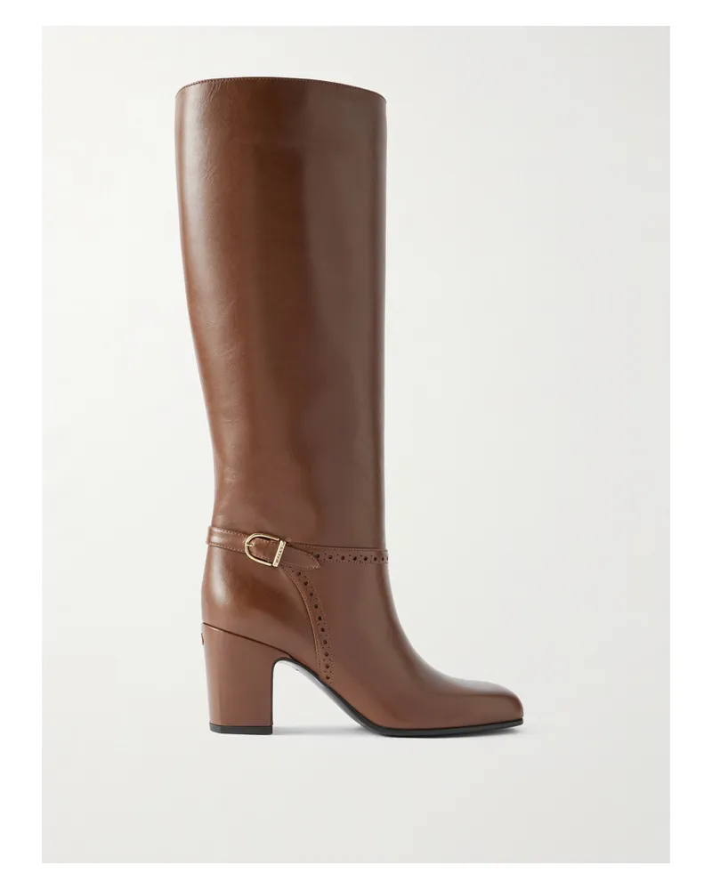 Bally Enilda Kniehohe Lederstiefel Mit Schnalle Und Perforationen - Braun Braun