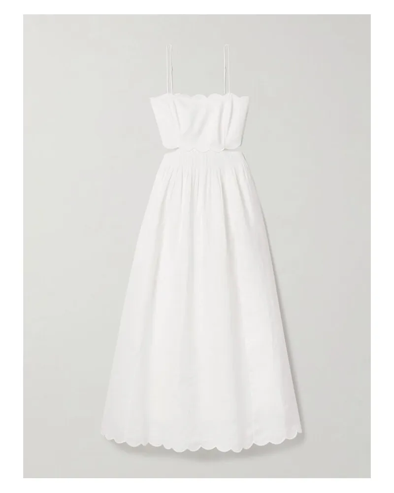 Zimmermann Rhiannon Midikleid Aus Leinen-voile Mit Cut-outs, Falten Und Wellenkanten - Elfenbein Elfenbein