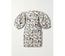 Schulterfreies Minikleid Aus Einer Baumwollmischung Mit Blumenprint Und Raffungen - Weiß