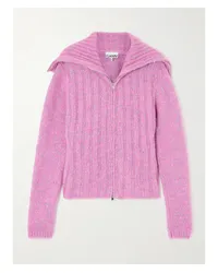 Ganni Cardigan In Rippstrick mit Stickerei Pink