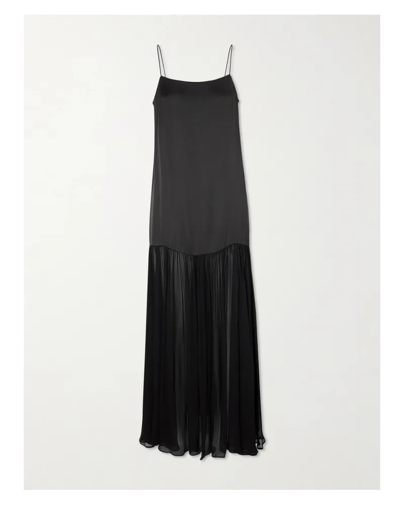 Anine Bing Clementine Maxikleid Aus Einer Seidenmischung Und Strukturiertem Chiffon Mit Falten - Schwarz Schwarz