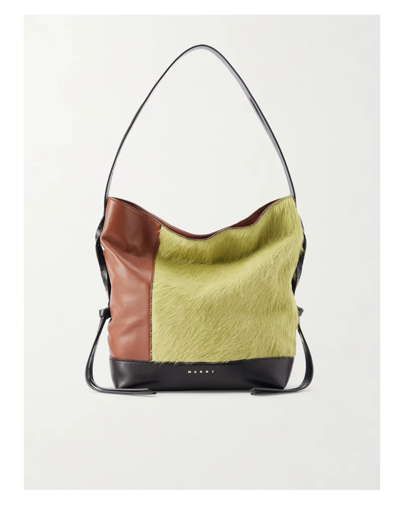 Marni Pod 2.0 Leather And Calf Hair Shoulder Bag - Multi Multi