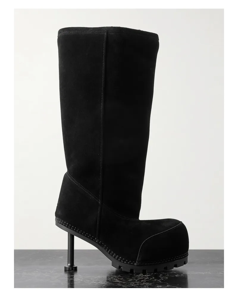 Balenciaga Alaska Shearling-lined Suede Boots - Black Black