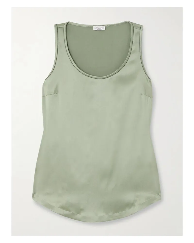Brunello Cucinelli Tanktop Aus Seidensatin Mit Zierperlen - Grün Grün