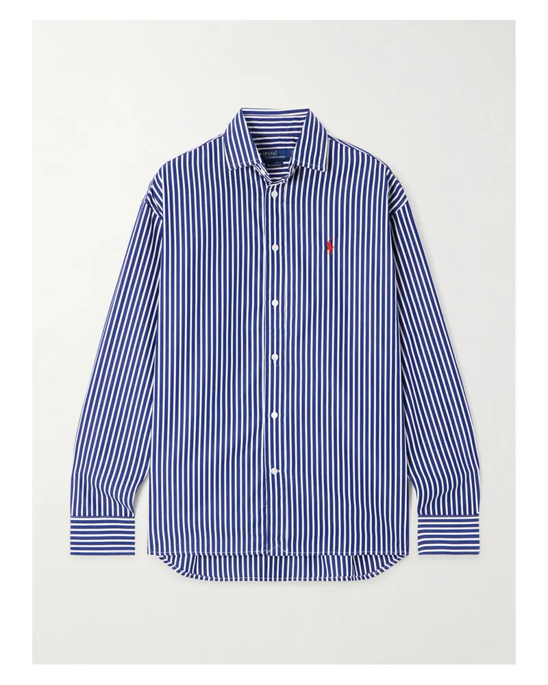 Ralph Lauren Hemd Aus Gestreifter Baumwollpopeline Mit Stickerei - Blau Blau