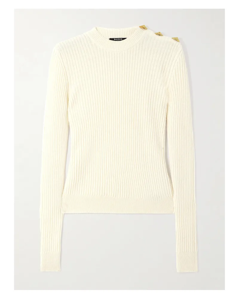 Balmain Pullover Aus Einer Gerippten Woll-kaschmirmischung Mit Zierknöpfen - Neutral Neutral