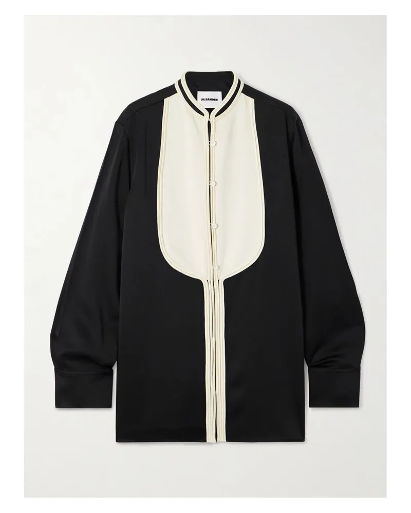 Jil Sander Zweifarbiges Oversized-hemd Aus Crêpe Mit Paspeln - Schwarz Schwarz
