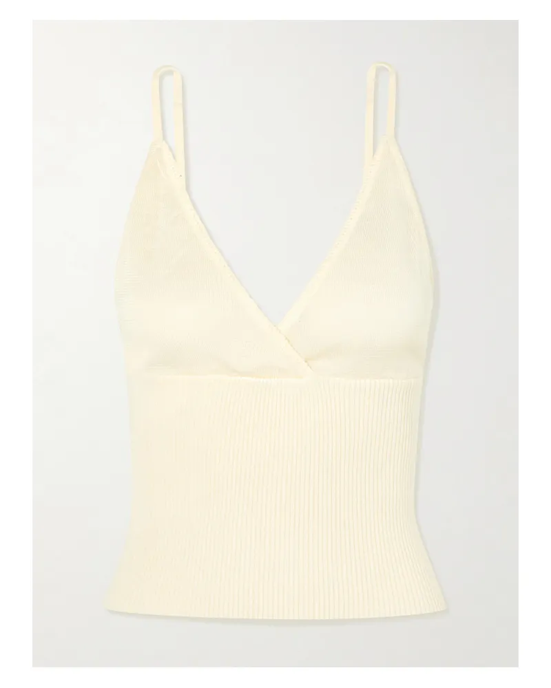 Deiji Studios Cross Panel Cropped Ribbed Linen Top - Neutrals Neutrals