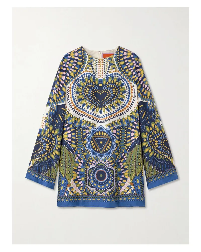La DoubleJ Supreme Swing Minikleid Aus Bedrucktem Seiden-twill - Blau Blau