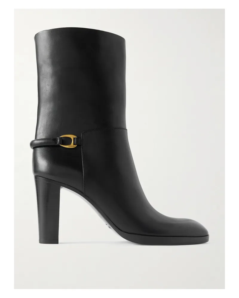 Saint Laurent Sulpice Embellished Leather Ankle Boots - Black Black