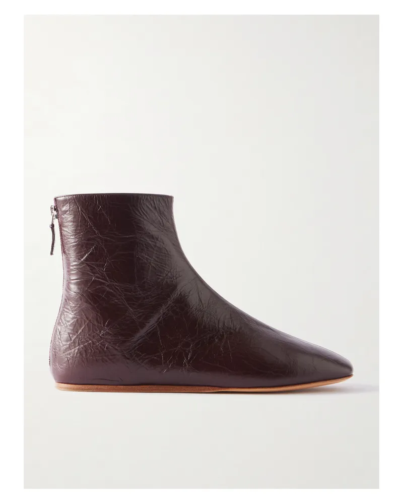 Le Monde Béryl Luna Ankle Boots Aus Leder In Knitteroptik - Burgunder Burgunder