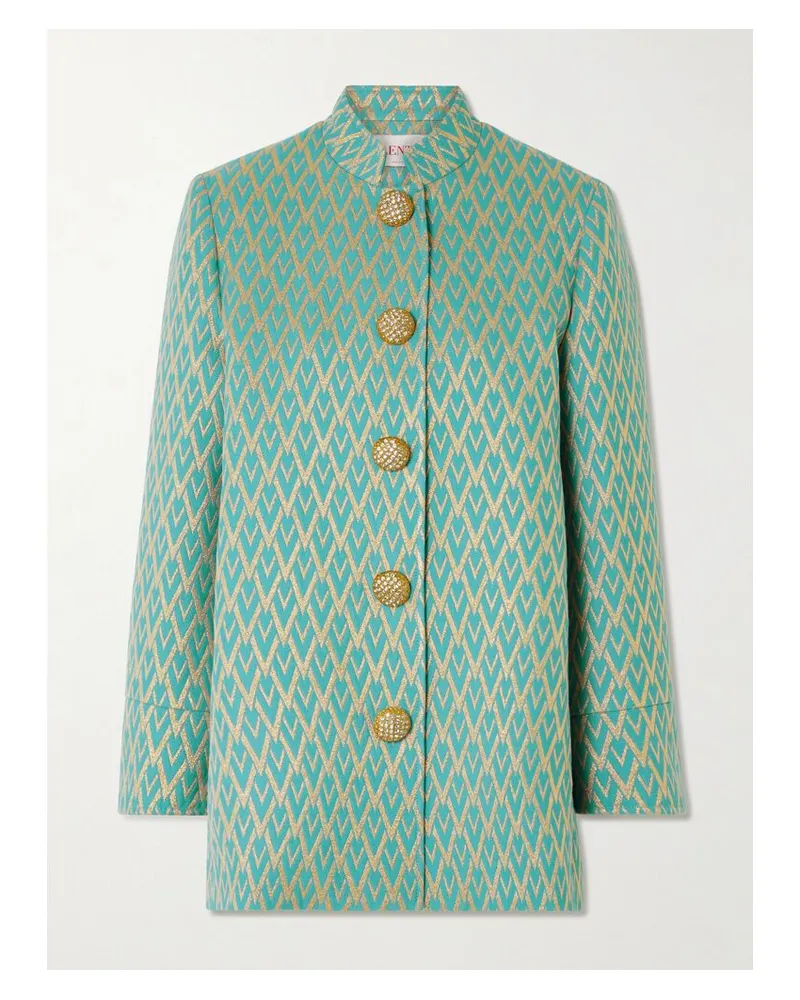 Valentino Garavani Jacke Aus Jacquard Aus Einer Metallic-wollmischung Mit Kristallen - Blau Blau