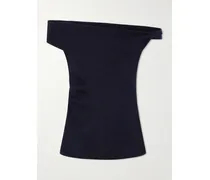 Off-the-shoulder Silk And Cashmere-blend Top - Blue